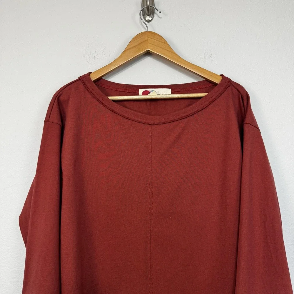 Free People FP Beach Shirt Women's XS‎ Rust Free People Long Sleeve Curve Hem